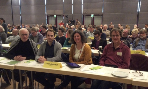 Die Wolfenbütteler Grünen, hier mit Pieter K.G. Welge, Ricardo Gummert, Ghalia El Boustami, Lutz Seifert nahmen an der  Landesdelegiertenkonferez in Hameln teil. Foto: Grüne