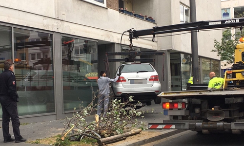 Der beschädigte Baum musste von der Feuerwehr zersägt und der Wagen abgeschleppt werden. Foto: Nick Wenkel