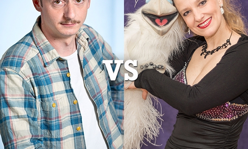 Stefan Danziger und Sabine Murza messen sich im Kabarett-Duell. Foto: Kabarett Bundeslige
