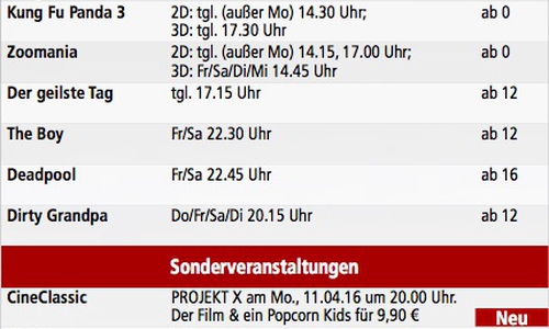 Kinoprogramm für die Kalenderwoche 14. Foto: Privat
