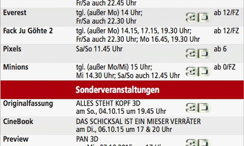 Kinoprogramm vom 1. bis 7. Oktober. Foto: Screenshot CineStar
