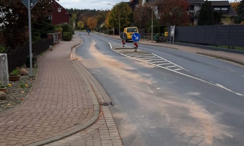 Die Feuerwehr streute die Fahrbahn ab.