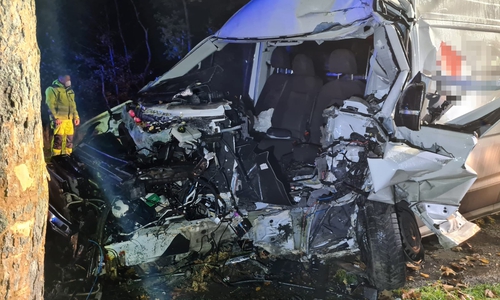 Der Fahrer des Kleinstransporters wurde schwer verletzt in ein Krankenhaus gefahren.