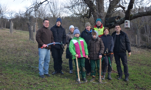 Die Naturschützer im Einsatz auf der Streuobstwiese.
