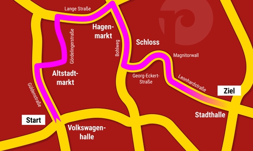 Der Streckenverlauf des Braunschweiger Karnevalsumzugs im Überblick.