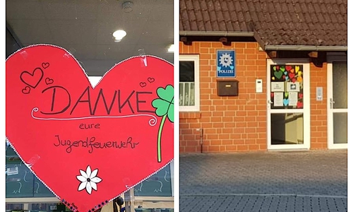 Mit rund 500 Herzen bedankte sich die Jugendfeuerwehr Isenbüttel bei Bäckern und Supermärkten, aber auch bei Institutionen wie der Polizei (re,).