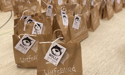 In der Turnhalle der BBS wurden fürs das Projekt "Wolle hilft auch!" Päckchen für Kinder aus sozial benachteiligten Familien gepackt.