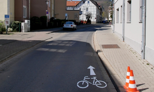 Der links parallel zum Fußweg verlaufende Radweg ist hier nur aus der Gegenrichtung zu befahren.