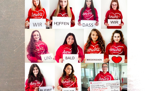 Das Team „Azubis zeigen Herz“ mit Dilanur Yasar, Nele Kisslinger, Lissi Lissek, Sinem Yesilöz, Luna Marquardt, Lani Welzel, Lea Kaupert, Miriam Kuhlmann, Tuba Kücük und Zejnep Shala schickt Grüße nach Neuerkerode.