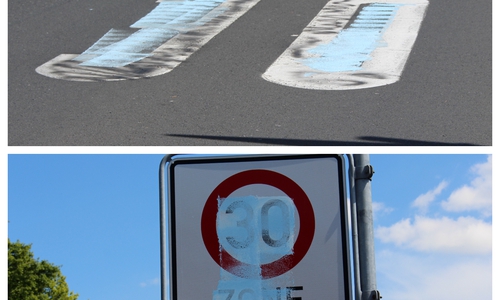 In der Waldenburger Straße in Wolfenbüttel wurde das 30er-Schild sowie die Fahrbahnmarkierung übermalt.