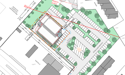So würde die Situation auf dem Parkplatz Hildesheimer Straße nach Vorab-Entwürfen mit dem DROBS-Neubau aussehen. 60 Parkplätze würden hierfür verschwinden.