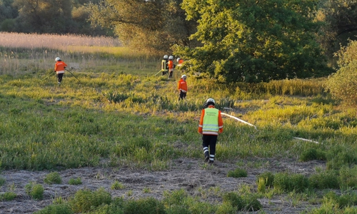 Die Feuerwehr wässerte die Umgebung der betroffenen Fläche, um ein Wiederaufflammen zu verhindern. 