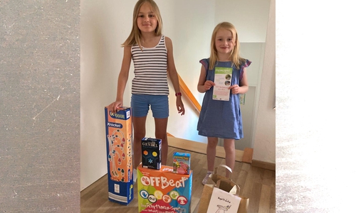 Hannah und Clara haben sich Spiele ausgeliehen und beschlossen, eine Vogeltränke zu basteln.