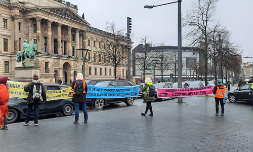 Die Aktivisten demonstrierten vor dem Schloss.