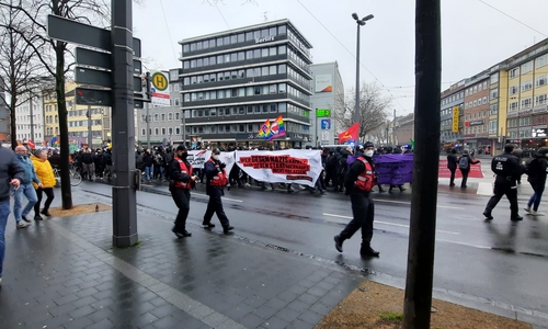 Die Demonstranten ziehen durch Braunschweigs Innenstadt.