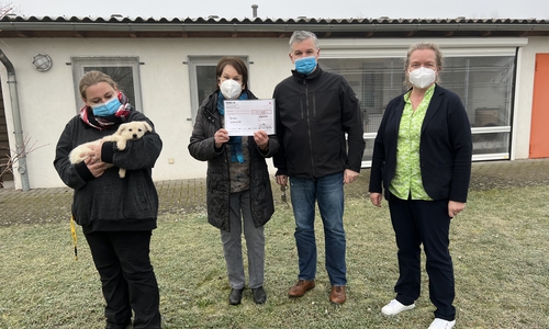 Von links: Eine Mitarbeiterin des Tierheims, Ute Rump (Tierheimleitung) Joachim Antona (IT-Leiter Stadtwerke), Vera Steiner (kaufmännische Gechäftsführerin der Stadtwerke).