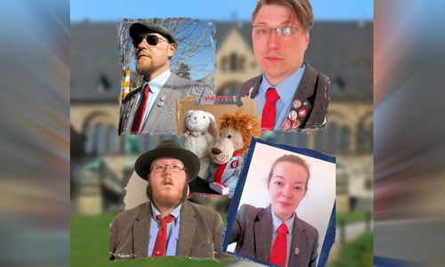 Die Partei "Die Partei" Goslar/Harz hat einen neuen Vorstand gewählt. Sebastian Wirth, Jan Oppermann, Kerstin Bergmann und Jens Dunemann (Reihenfolge und Zuordnung unbekannt).