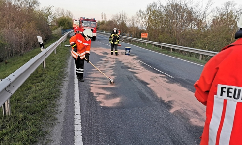 Die Feuerwehr musste die Dieselspur abstreuen.