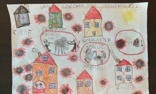 Die Kinder malten Bilder über die Pandemie.