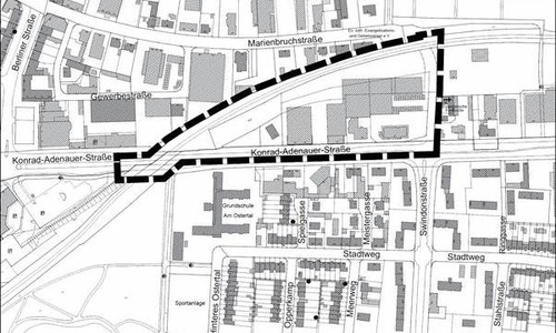 Betroffen ist der Bereich innerhalb der gestrichelten Linie.