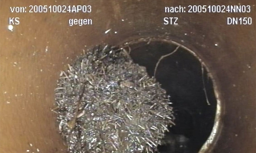 Hier hat der Kameraroboter eine Pflanzenwurzel entdeckt, die in den Kanal wächst. Das kann zu verstopfungen führen. 