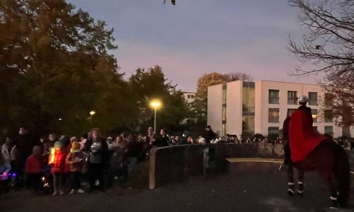 Die Familien zogen mit Laternen durch den Bürgerpark. Begleitet wurden sie durch einen "echten" St. Martin.