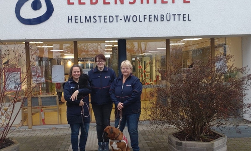 Von links nach rechts: Beate Busch mit "Elli", Stefanie Hoffman (Leitung Besuchshunde) und Astrid Großmann mit "Hexe".