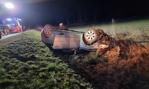 Das Auto überschlug sich mehrmals. Die Insassen konnten aber unverletzt entkommen.