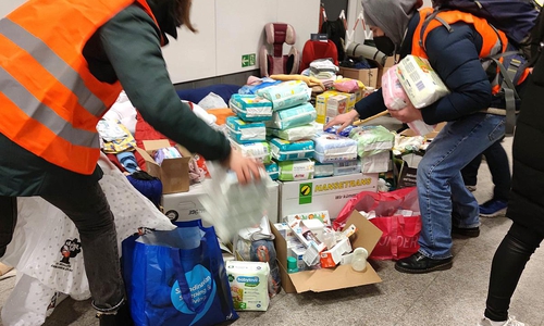 Hilfsgüter für Flüchtlinge aus der Ukraine in Deutschland. Symbolbild