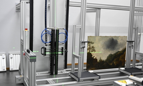 Laserjustierung auf Gemäldemaß: Gemälde „Schwedische Gebirgslandschaft“ von Allart von Everdingen, 1647.