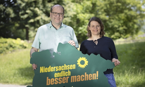 Christian Meyer und Julia Willie Hamburg auf dem Parteitag der Grünen in Wolfenbüttel.