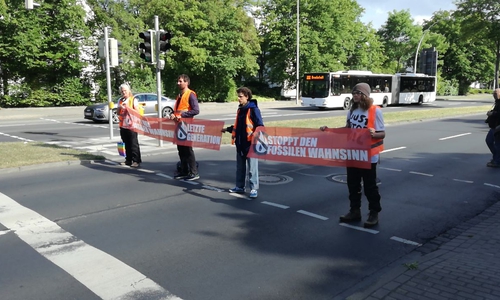 Die Umweltaktivisten bei ihrer heutigen Aktion in Wolfsburg.