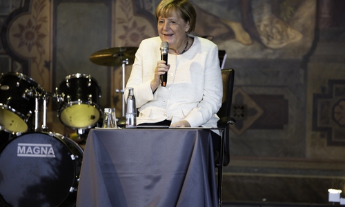 Bundeskanzlerin a.D. Angela Merkal bei ihrer Festrede in der Goslarer Kaiserpfalz.