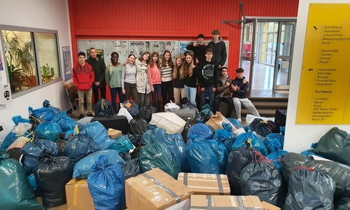 Bei der ertragreichen Spendensammlung für die Partnerstadt Satu Mare gab es am THG viel zu sortieren für die Klasse 9c.