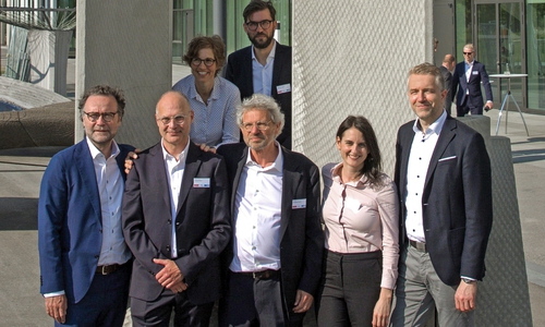 Vorstand des Sonderforschungsbereichs: Christoph Gehlen, Harald Kloft, Annika Raatz, Norman Hack, Klaudius Henke, Kathrin Dörfler und Dirk Lowke (v. li.).