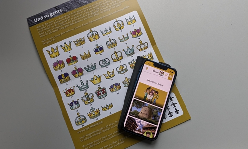 Rätselbogen und App.