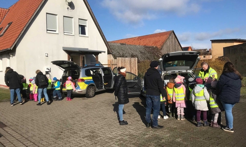Die Kitakinder durften sich die Streifenwagen aus der Nähe anschauen.