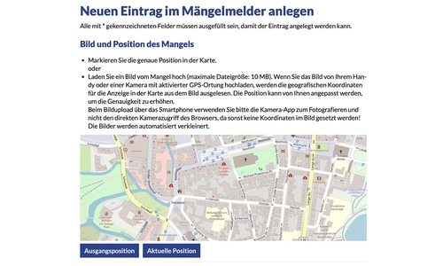 Der Mängelmelder auf der Internetseite der Stadt.