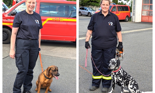 Ein eingespieltes Team: Maren Müller mit Emma (li.). Rechts: Hundestaffelführerin Daniela Lüttge mit Lele.