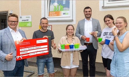 Rainer Gauler (BS Filialleiter); Markus Gruner (Jumpers), Vanessa Schanz, Franco Canosa (Regionalbeirat BS Sparkassenstiftung), Meriel Rohland (Jumpers), Sarah Becher (Jumpers).