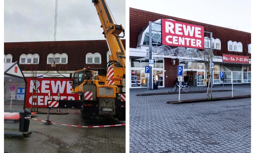 Am Samstag wurde das neue Schild angebracht.
