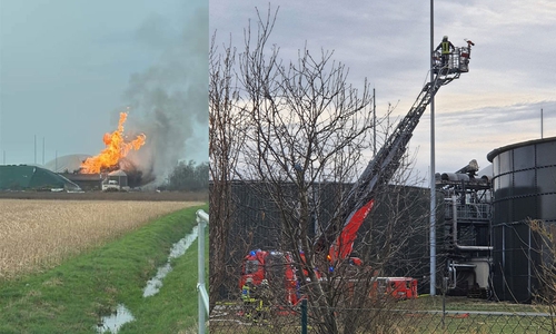 Auf dem linken Bild ist der große Feuerball zu sehen.