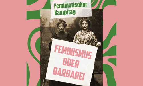 Plakat zur bevorstehenden Demo am 8. März.
