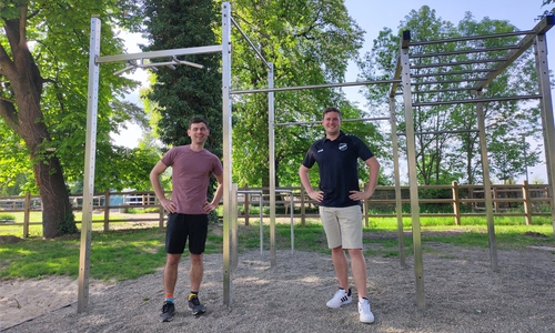 Eröffneten den Calisthenics-Park: Trainer Felix Schlösser und 1.Vorsitzener Nico Marten (v.l.).