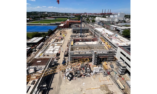 Blick auf die Baustelle der neuen Feuerwache an der Dieselstraße.