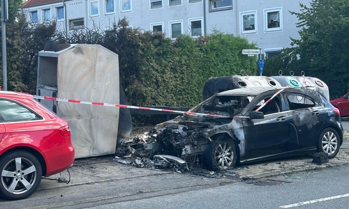 Das Auto wurde durch das Feuer zerstört.