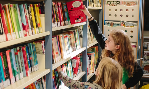 Schüler der Grundschule Cramme stöbern durch das vielfältige Sortiment des Bücherbusses.