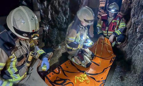 Mit der Sked Rescue System-Trage können Patienten gesichert über Treppenstufen transportiert werden