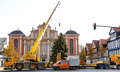 Der Weihnachtsbaum vor der Trinitatiskirche steht auch.