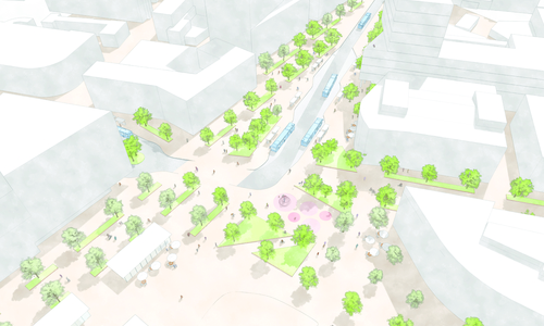 Der CityHub aus der Vogelperspektive. Hier sind vor allem die Planungen für einen Autofreien Nordkopf gut zu erkennen. 